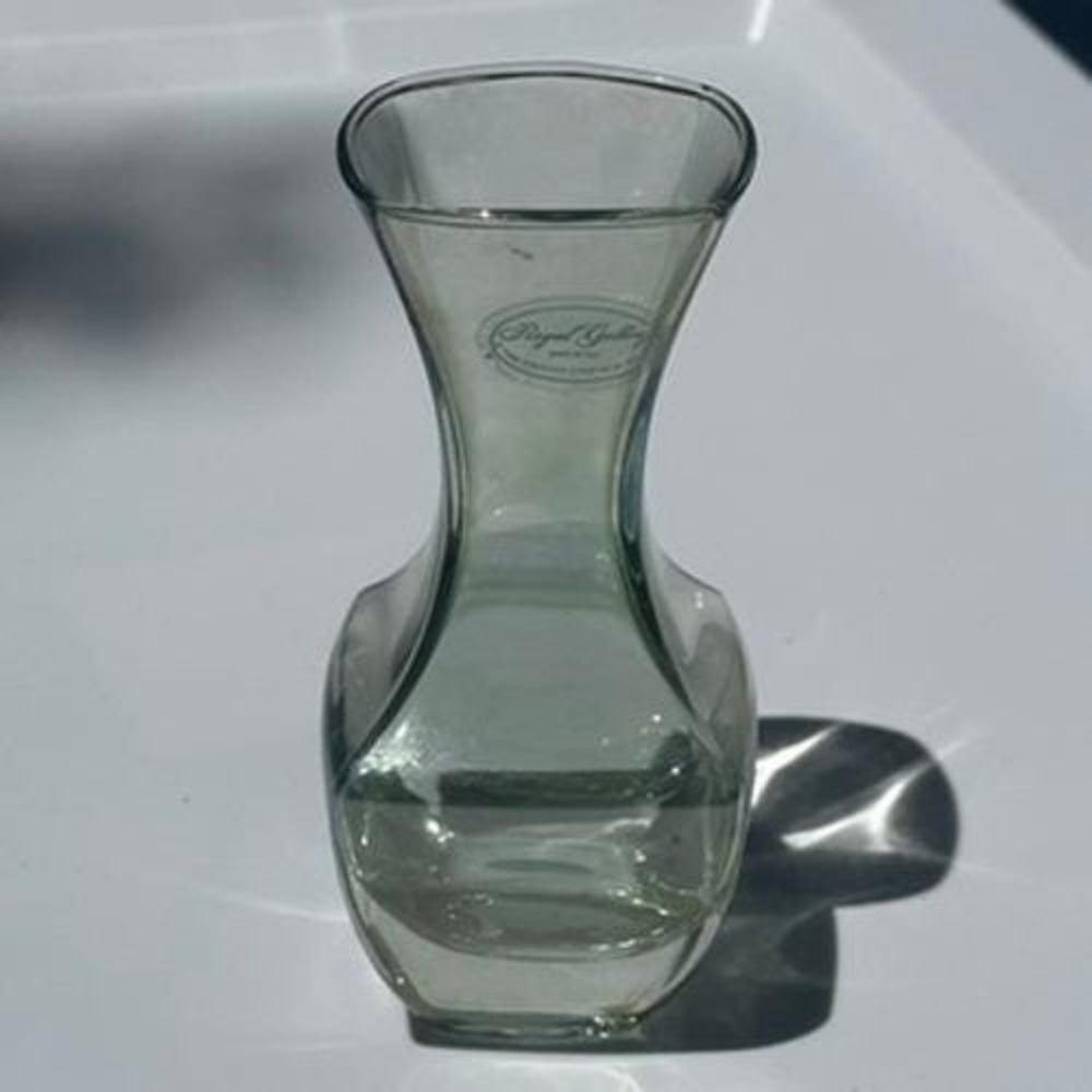 Royal Gallery Italy Smoky Green Glass Bud Vase 1998 Vintage Hourglass 5 Inch